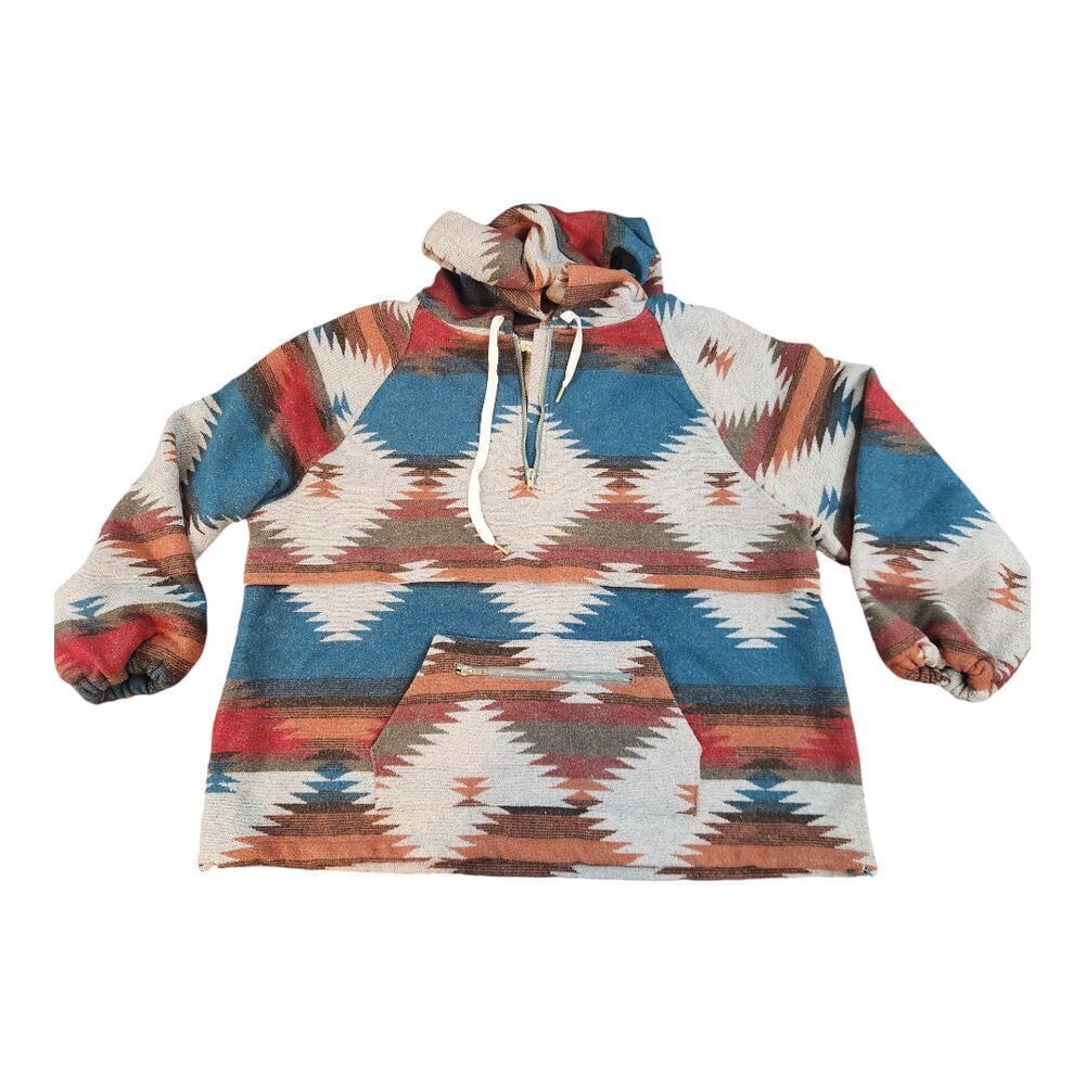 Main Strip sz 1XL western aztec hooded sweatshirt‎ top cowgirl quarter zip